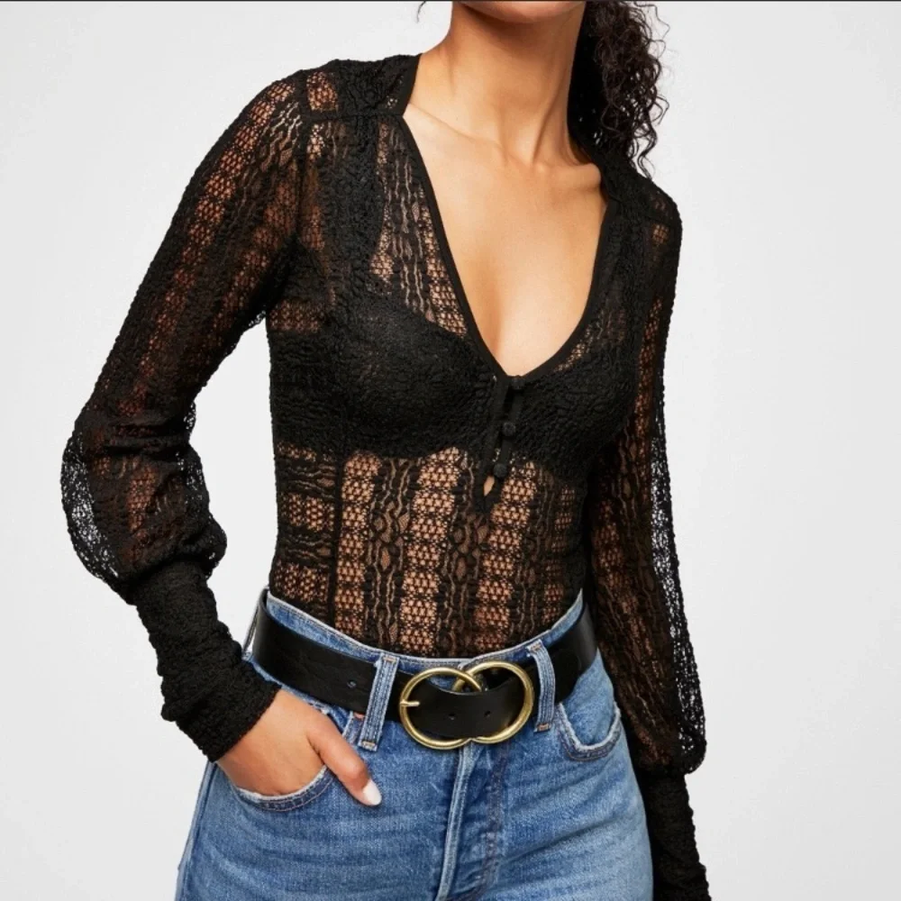 Free People lace button down blouse